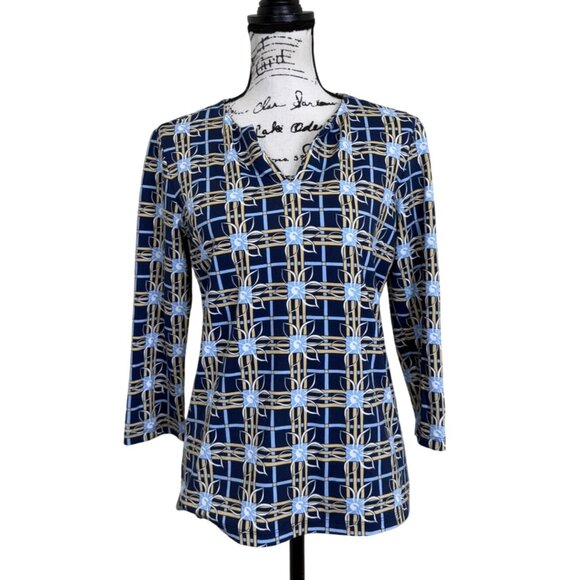 J. McLaughlin Women's Size M Top 3/4 Sleeve V-Neck Plaid Catalina Cloth - Picture 1 of 8